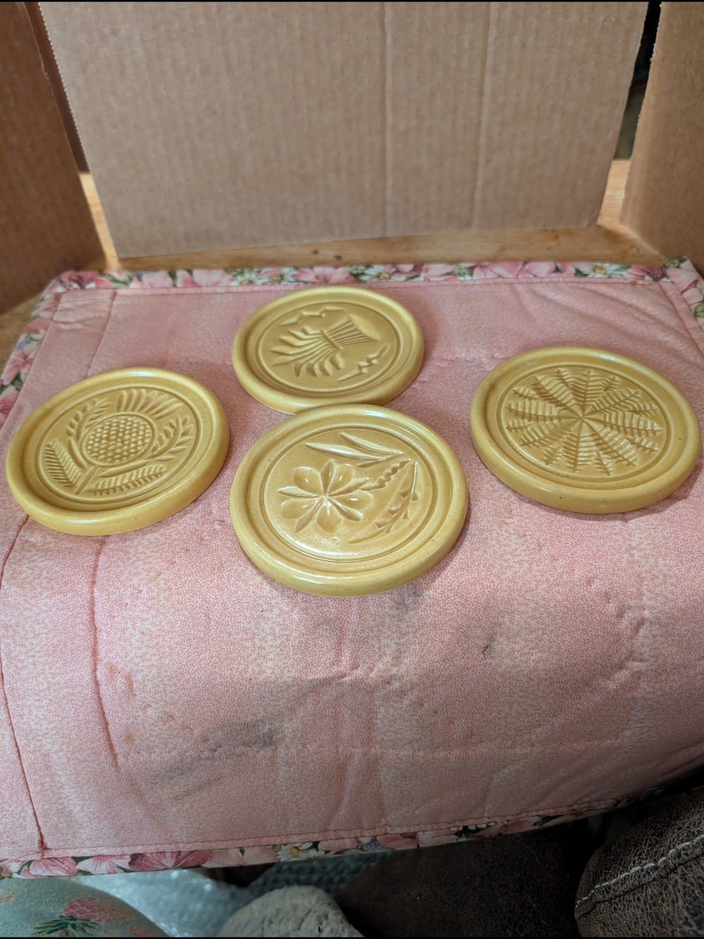 Yellow Ceramic Decorative Medallion Coasters - Set of 4